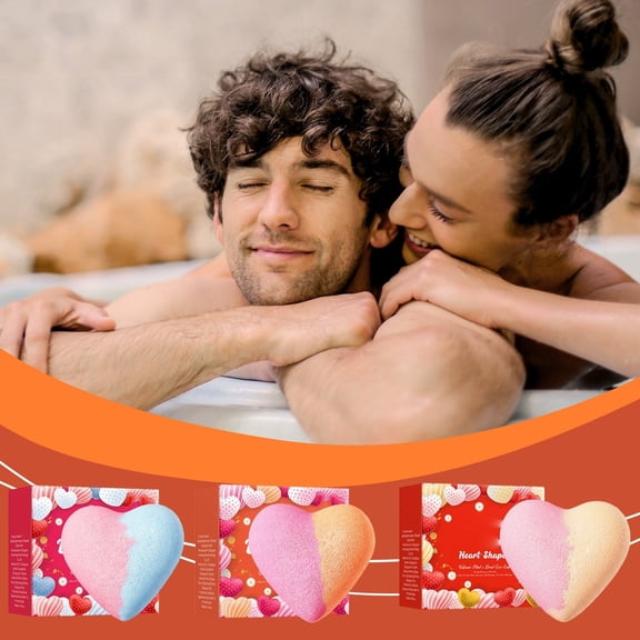 Heart-Shaped Bath Bomb Set 3 Pieces, Fizzy Bath Salts with Pleasant Scent, Creates Relaxing Bath Experience