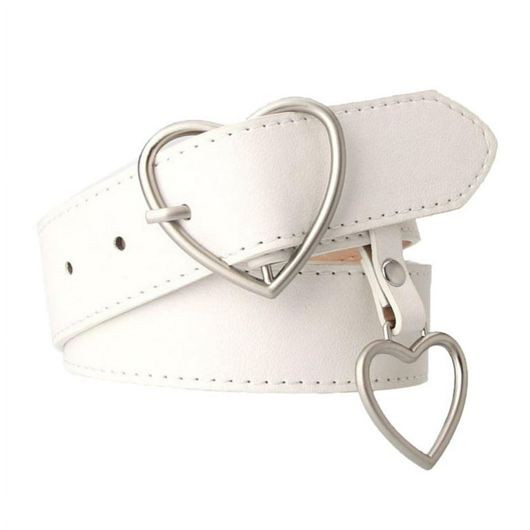 Heart Shaped Belt, Wide Faux Leather Waist Belts with Pin Buckle for Women  Girls Jeans Pants Dresses Accessories - White 