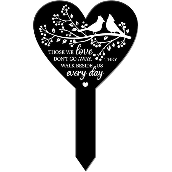 Heart Shaped Bird Branch Garden Stake Memorial Remembrance Plaque Stake for DIY Cemetery Acrylic Waterproof Sympathy Garden Stakes for DIY Yard Grave Cemetery