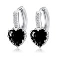 thumbnail image 1 of Heart Shaped Black Diamond CZ Solitaire Hoop Earrings, 1 of 2