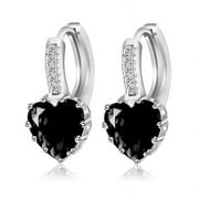 Heart Shaped Black Diamond CZ Solitaire Hoop Earrings