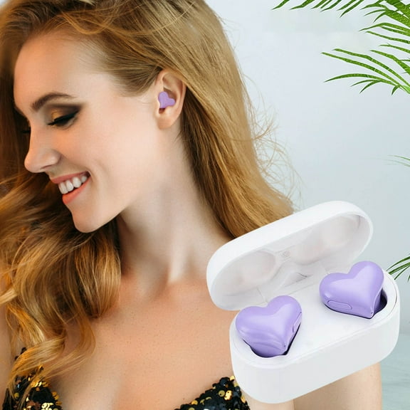 Heart Shaped Bluetooth Earphones, Wireless In-Ear Headphones with Noise Reduction for Sports Gym Running Travel, Valentine's day Gift Box(Purple)