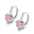 thumbnail image 1 of Heart Shaped Blushing Pink Diamond CZ Solitaire Hoop Earrings, 1 of 3