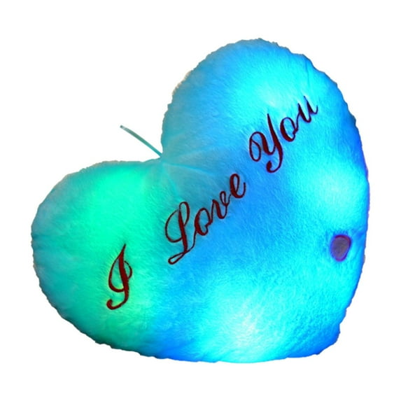 Heart Shaped Box Luminous Heart Shaped Pillow,35x30cm/13.7x11.8In Blue Polyester Led Gift for Wife Girlfriend Husband Romantic Valentine'S Day Present