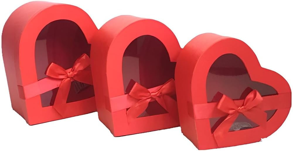 Heart Shaped Boxes for Flowers Packaging with Transparent Window Lids Luxury Gift Box for Floral Arrangement, Set of 3(S/M/L)