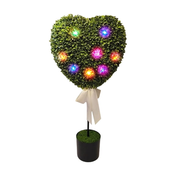 Heart Shaped Boxwood Topiary with Lights Outdoor - 29.53 Inch Artificial Valentine's Day Topiary Tree with LED Lights in Pot for Indoor Outdoor Porch and Graden Decor, 1 Pack