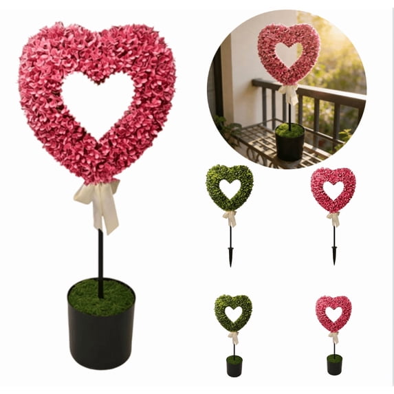 Heart-Shaped Boxwood Topiary Tree, Valentine's Day Heart-Shaped Topiary Tree for Valentine's Day Holiday Garden Porch Indoor Outdoor Decors - (Pink,31.5")