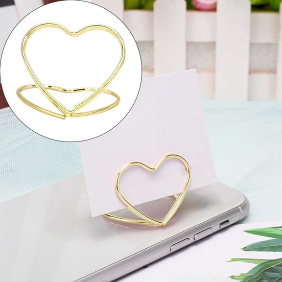 Heart Shaped Business Card Holder - Metal Desktop Note Holder - 3D Message Card Stand - for Office Desk Organizer - 1 Piece - Gold