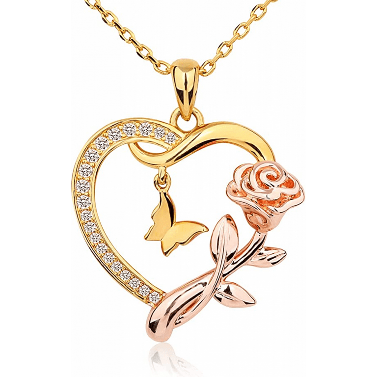 BBAUER Star Gold Necklace Lockets for Little Girls Daughter Heart Necklace  Jewelers Solid Yellow Gold 12MM Roses Heart Locket Pendant- for Photos