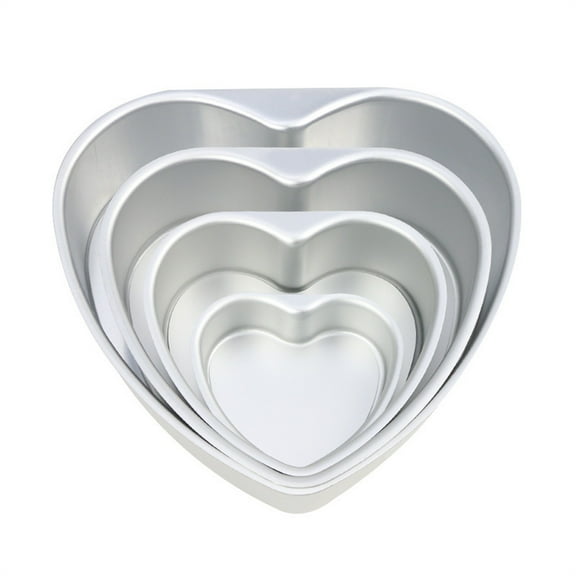 Heart-Shaped Cake Pan Set with Removable Bottom - 4/6/8/10 Inch Aluminum Baking Pans, Non-Stick Cake Molds for Birthdays,and Parties,Silver M