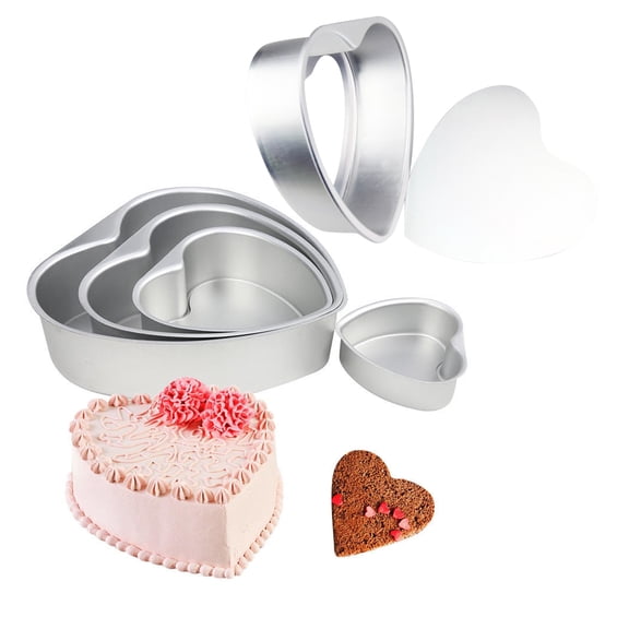 Heart-Shaped Cake Pan Set with Removable Bottom, Aluminum Baking Mold, 4/6/8/10 Inch Sizes for Birthday Christmas Party Home Baking
