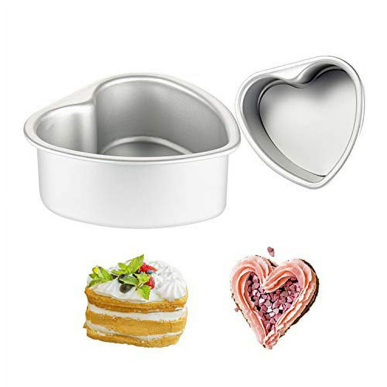 Heart Shaped Cake Pans, 4 Inch / 6 Inch, Aluminum Cake Pans, Set of 2, with  a Removable Bottom 