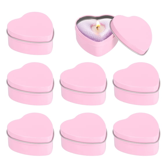 Heart Shaped Candle Tins, 2 oz Empty Metal Tin Cans Candles Containers for Candle Making Candies Gifts DIY Crafts, Pink, Pack of 8