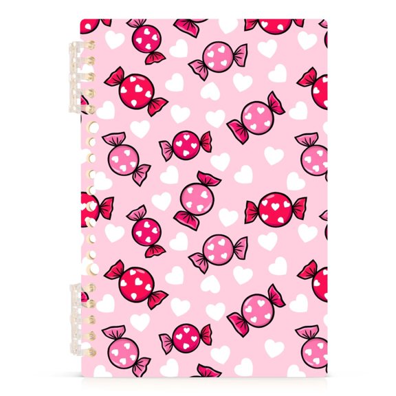 Heart Shaped Candy A5 Notebook Refillable 60 Sheets Detachable Ring Binder PP Cover Journal