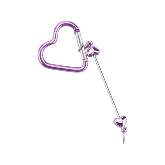 Heart Shaped Carabiner, Metal Purple Beaded Decor Keychain Clip, 1 Pack Multi Functional Heavy Duty Backpack Hanger Hook, For Outdoor Camping Hanging Daily Bag Organization Key Storage