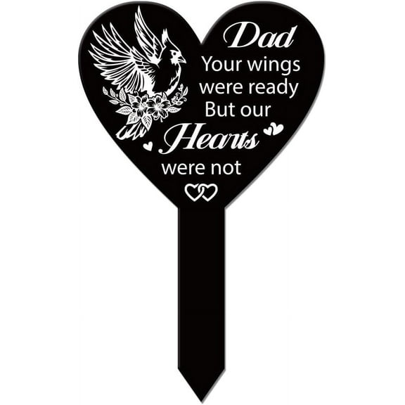 Heart Shaped Cardinal Flowers Garden Stake for Father Memorial Remembrance Plaque Stake Cemetery Dad Acrylic Waterproof Sympathy Garden Stakes for Yard Grave Cemetery DIYDIY