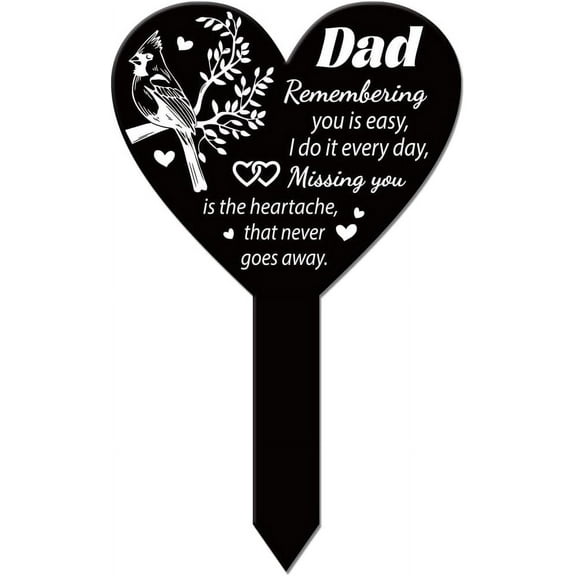 Heart Shaped Cardinal Tree Garden Stake for Father Memorial Remembrance Plaque Stake Cemetery Acrylic Waterproof Sympathy Garden Stakes for Yard Grave Cemetery DIY Making