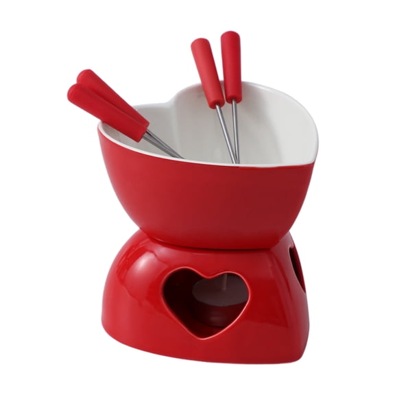 Heart Shaped Ceramic Chocolate Fondue Mug with Forks 350ml Capacity Separable Design for Cheese Butter Valentines Day Party