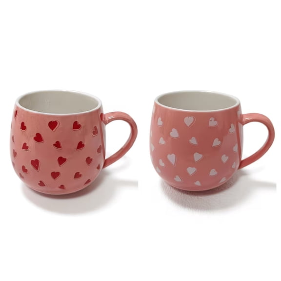 Heart Shaped Ceramic Coffee Mugs Set of 2 12.51oz Reusable Drinkware for Coffee, Tea, Hot Cocoa, Milk & Juice Romantic Home Kitchen Tableware Gift for Valentine's Day, Mother's Day, Easter