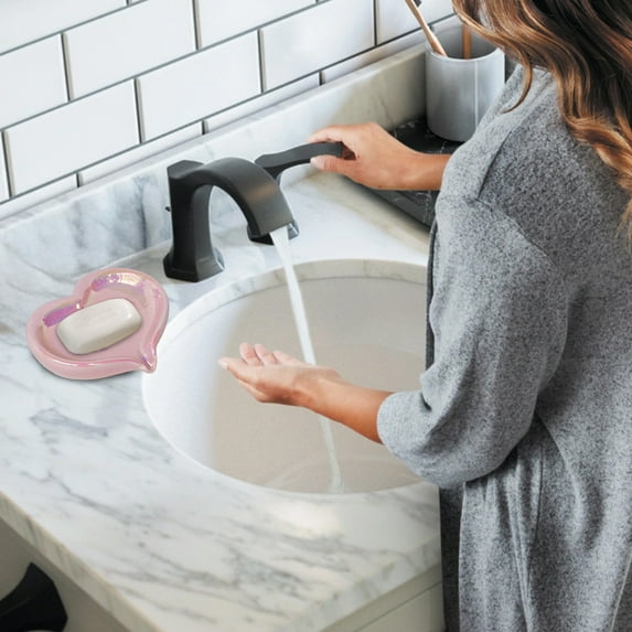 Heart Shaped Ceramic Soap Box | Unique Countertop Storage Holder | Drainage Design Keeps Soap Dry | 4 Colors | 4.92x4.33in | Gift for Bathroom Decor
