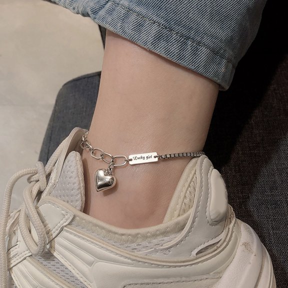 Heart-Shaped Charm Anklet Versatile Alloy Bracelet with Extension Chain Fine Workmanship Anklet Foot Jewelry