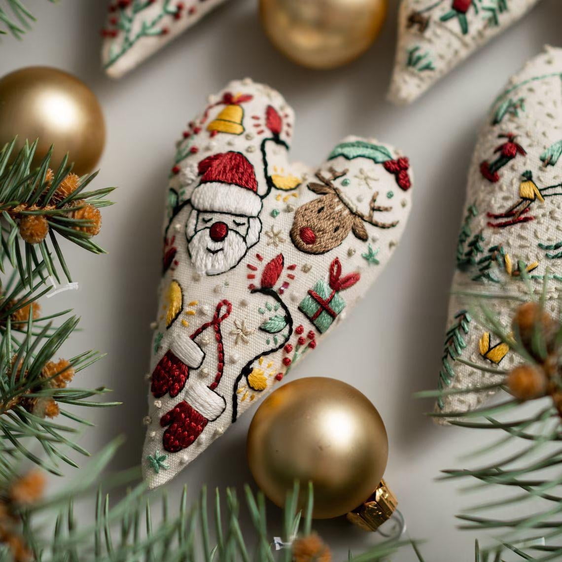 Heart Shaped Christmas Embroidery Kit for Beginners, Hand Embroidery Christ  Ornament with Hoop, Thread, Needle \u0026 Instructions, image size:1140x1140