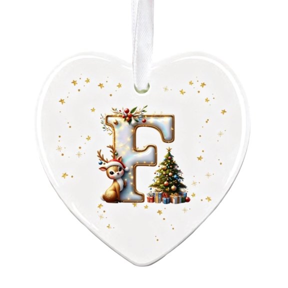 Heart Shaped Christmas Letter Ornament 8cm, Acrylic Initial Christmas Tree Hanging Pendant with Ribbon, Letter Pattern Christmas Ornament