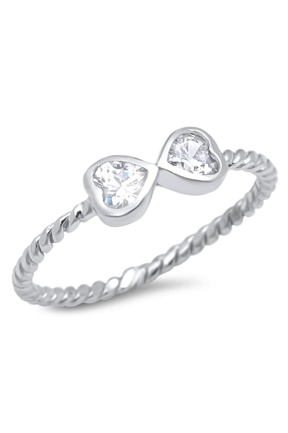 Heart Shaped Clear Cubic Zirconia Bow Tie Rope Ring Sterling Silver 925