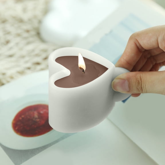 Heart Shaped Coffee Cup Aromatherapy Scented Candle Ornament, Calming Fragrance Decor Candle, Handheld Present, for Birthday Home Cafe Table Shelf Decoration, 1Pc