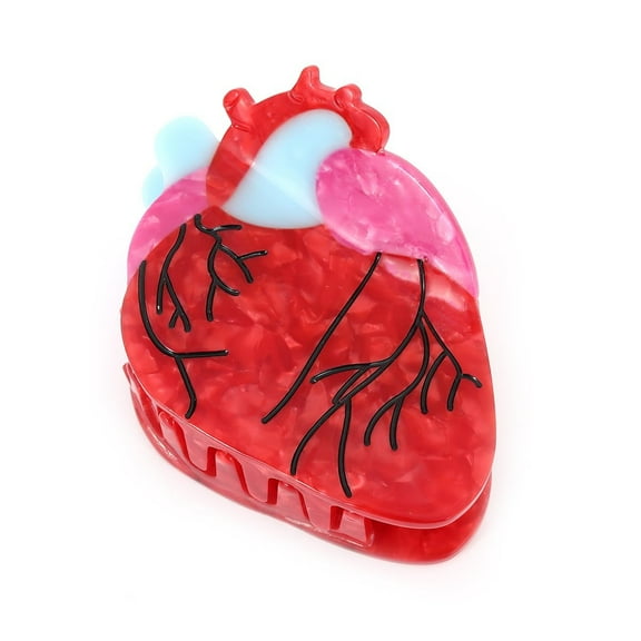Heart-Shaped, Color-Blocked Medical Hair Clip Features a Unique Pill and Syringe Pattern. Made of Acrylic, It Offers a Strong Hold and Is Suitable for All Hair Types and Cosplay or Themed Events