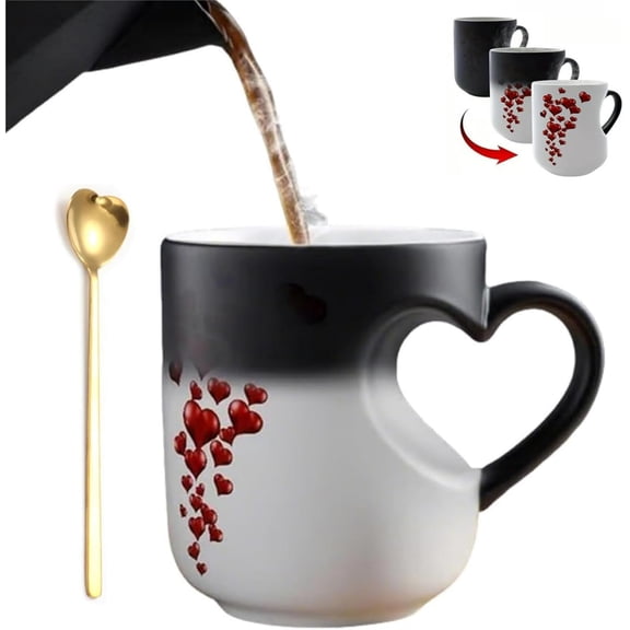 Heart-Shaped Color Changing Ceramic Mug - Customizable Photo Logo Text, Hidden Image with Hot Drinks, Valentine's Day Anniversary Birthday Gift for Friends & Lovers (1pc)