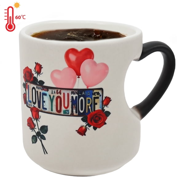 Heart Shaped Color Changing Ceramic Mug Magic Color Changing Coffee Cup with Handle Romantic Mug for Anniversary Birthday