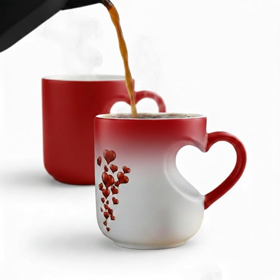 Heart-Shaped Color Changing Ceramic Mug – Magic Heat Sensitive Coffee Tea Cup for Valentines, Christmas & Everyday Gifting