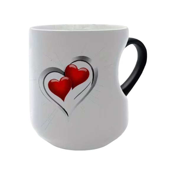 Heart Shaped Color Changing Ceramic Mug, Thermochromic Reveal Design With Reveal Pattern, Novelty Coffee Cup For Valentine's Day Day