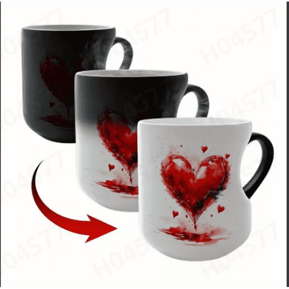 Heart-Shaped Color Changing Magic Ceramic Mug, 11 oz Thermochromic Magic Reveal Design, Fun Novelty Coffee Cup for Valentine's Day, Christmas and Mother's Day Gifts,C