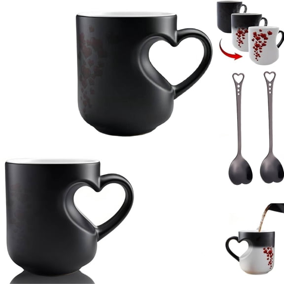 Heart-Shaped Color Changing Magic Ceramic Mug, 2026 New Heart Shaped Color Changing Mugs with Handle that Reveals Surprise Design(2pcs)