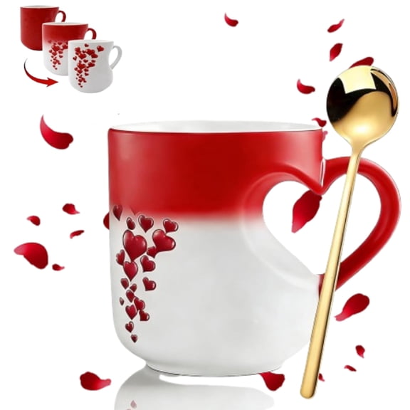 Heart-Shaped Color Changing Magic Ceramic Mug, 2026 New Heat Sensitive Magic Color Changing Coffee Mug with Red Heart Design, for Valentine's Day, Christmas and Mother's Day Gifts