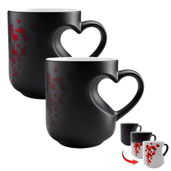 Heart-Shaped Color Changing Magic Ceramic Mug Funny Color Changing Coffee Cup with Handle That Reveals Surprise Design When Filled with Hot Beverage Romantic Gift for Couples