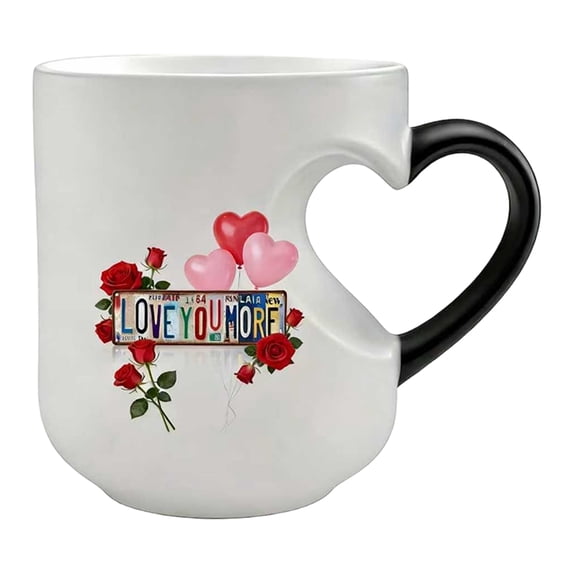 Heart-Shaped Color Changing Magic Ceramic Mug, Heart Shaped Color Changing Mug, Temperature Activated Reveals Red Hearts with Hot Drinks, Heart Handle Design for Coffee Tea(Multicolor)