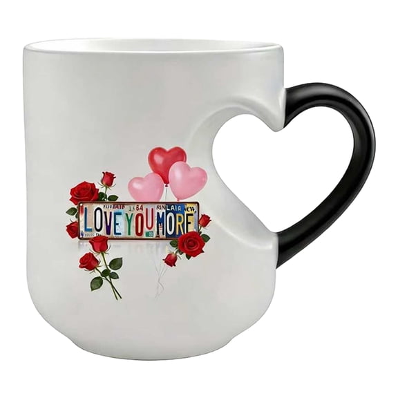 Heart-Shaped Color Changing Magic Ceramic Mug, Heart Shaped Color Changing Mug, Temperature Activated Reveals Red Hearts with Hot Drinks, Heart Handle Design for Coffee Tea(Multicolor)