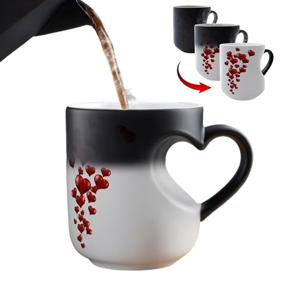 Heart-Shaped Color Changing Magic Ceramic Mug, Heart Shaped Handle Ceramic Coffee Cup for Valentine's Day, Romantic Gift