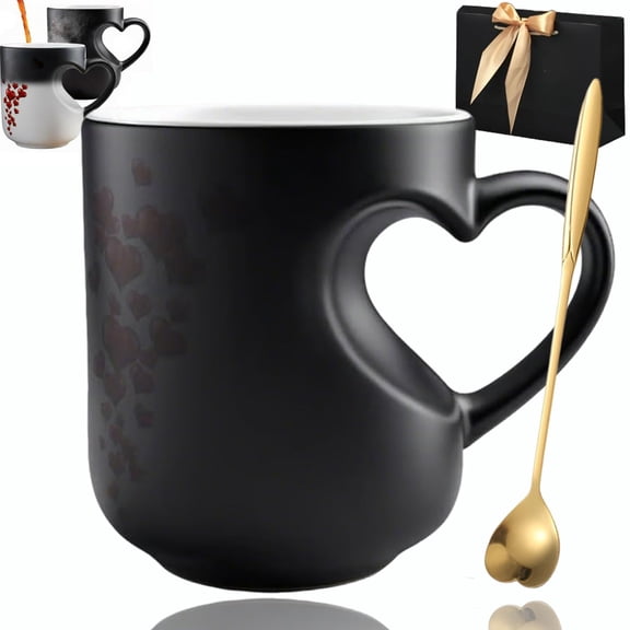 Heart-Shaped Color Changing Magic Ceramic Mug, Heat-Sensitive Color-Changing Mug, Color Changing Heart Mug Hot & Cold Drinks, Funny Gift for Valentine's Day or Anniversary