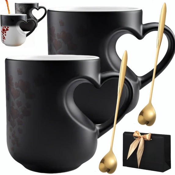 Heart-Shaped Color Changing Magic Ceramic Mug, Heat-Sensitive Color-Changing Mug, Color Changing Heart Mug Hot & Cold Drinks, Funny Gift for Valentine's Day or Anniversary