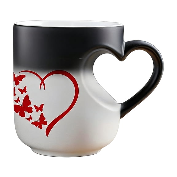 Heart Shaped Color Changing Magic Ceramic Mug, Temperature Activated Reveals Red Hearts with Hot Drinks, Heart Handle Design for Coffee Tea, Gift for Birthday Anniversary Christmas(2PCS)