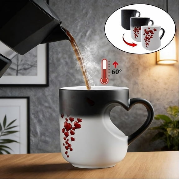 Heart-Shaped Color Changing Magic Ceramic Mug, Thermochromic Heat-Sensitive Reveal Design, Color Changing Heart Mug For Coffee Lovers, Novelty Gift For Mother'S Day & Birthday