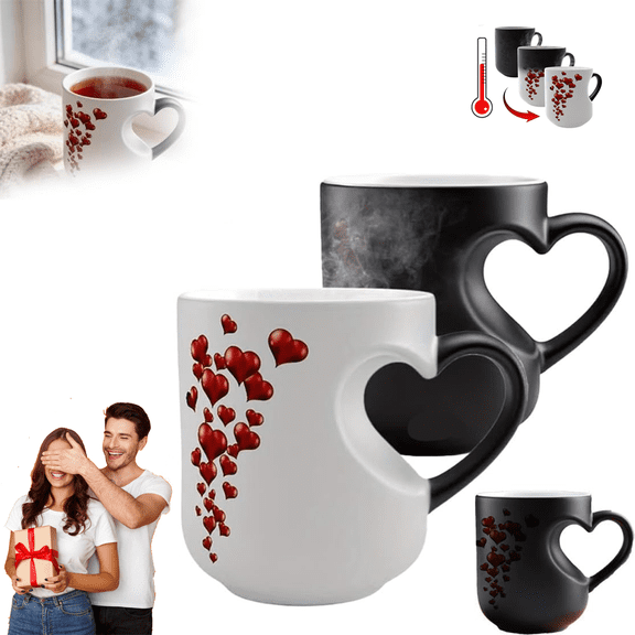 Heart-Shaped Color Changing Magic Ceramic Mug, Thermochromic Magic Reveal Design, Fun Novelty Coffee Cup for Valentine's Day, Christmas and Mother's Day Gifts , Funny Color Changing Coffee Cup(1PC)