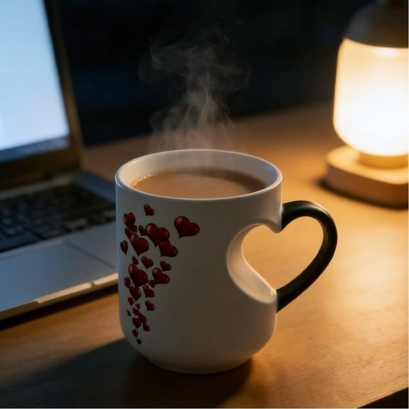 Heart-Shaped Color Changing Magic Ceramic Mug, Thermochromic Magic Reveal Design Heat-Sensitive Coffee Cups, Heart Shaped Coffee Mug, Fun Novelty Coffee Mugs For Mother'S Day & Beloved'S Birthday