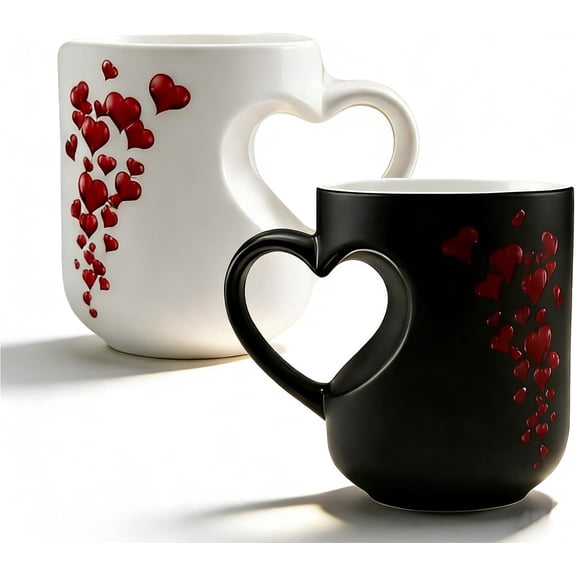 Heart-Shaped Color Changing Magic Ceramic Mug, Thermochromic Reveals Fun Surprise Design with Hot Beverage, Novelty Coffee Cup Romantic Valentines Day & Mothers Day Gift for Couples (1pc)