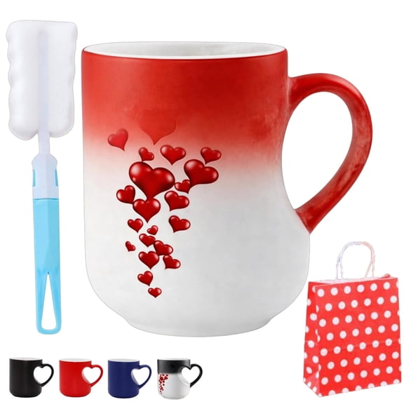 Heart-Shaped Color Changing Magic Ceramic Mug, Unique Heart Handle Coffee Cup With Red Heart Graphics, Gift for Valentine's Day, Weddings, And Anniversaries