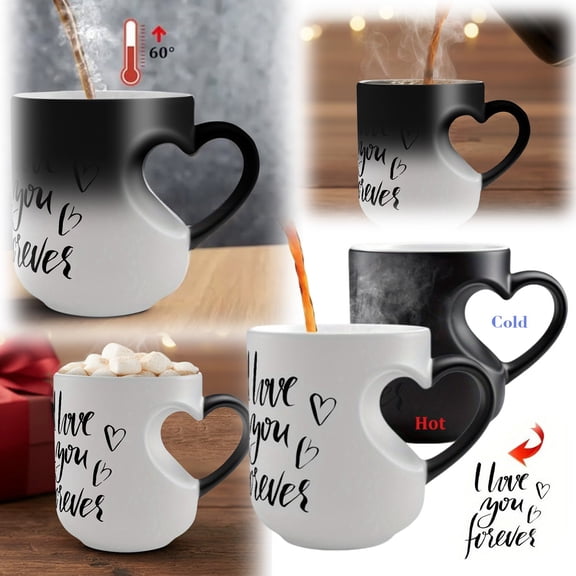 Heart-Shaped Color Changing Magic Ceramic Mug with Handle, Hot Beverage Activated Design, Romantic Gift for Couples (Z3_White)